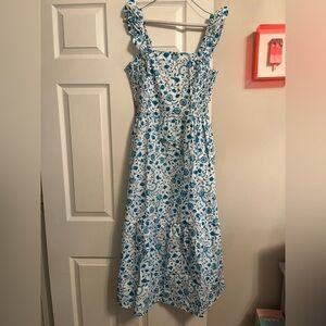 Draper James Blue and White Floral Midi Dress